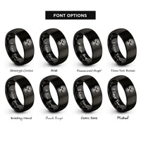 font options for inside engraving on black tree heart roots rings