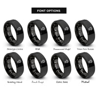 font options for inside engraving on black tree heart roots rings