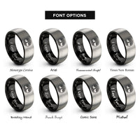font options for inside engraving on black & gray tree knotwork rings