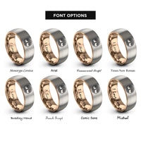 font options for inside engraving on rose gold & silver tree knotwork rings