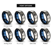 font options for inside engraving on black & blue & grey tree moon rings