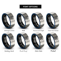 font options for inside engraving on black & blue & grey tree moon rings
