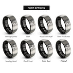 font options for inside engraving on black & gray tree moon rings