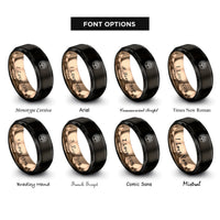 font options for inside engraving on black & rose gold tree nest circle rings