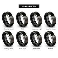 font options for inside engraving on black & silver tree rings rings