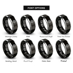 font options for inside engraving on black & gray tree rings knot rings