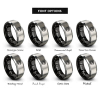 font options for inside engraving on black & gray tree roots rings