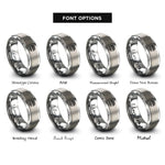 font options for inside engraving on grey tree roots rings