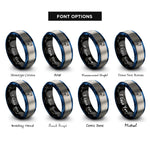 font options for inside engraving on black & blue & grey tree silhouette rings