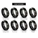 font options for inside engraving on black & grey tree silhouette rings