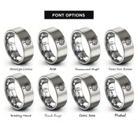 font options for inside engraving on gray tree silhouette rings