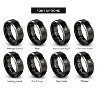 font options for inside engraving on black & grey tree slope rings