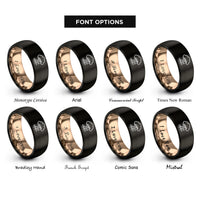 font options for inside engraving on black & rose gold tree swing roots rings