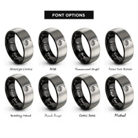 font options for inside engraving on black & gray treeline band rings
