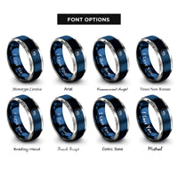 font options for inside engraving on blue & silver treeline band rings