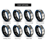 font options for inside engraving on black & blue & gray treeline moon rings