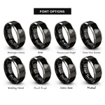 font options for inside engraving on black & gray trefoil knot rings