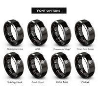 font options for inside engraving on black & gray trefoil knot rings