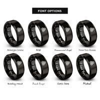 font options for inside engraving on black trefoil knot rings