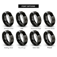 font options for inside engraving on black & gray trekker poles rings