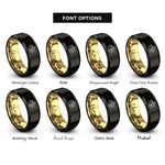 font options for inside engraving on black & gold tres leches slice rings