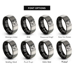 font options for inside engraving on black & gray triangle circle rings