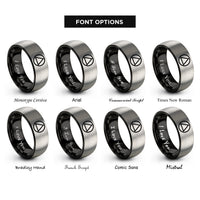 font options for inside engraving on black & gray triangle circle rings
