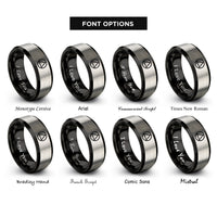 font options for inside engraving on black & gray triangle circle rings
