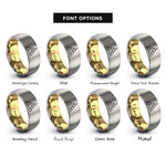 font options for inside engraving on gold & gray triangle mosaic rings