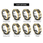 font options for inside engraving on gold & grey triangle mosaic rings