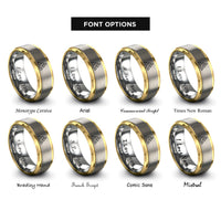 font options for inside engraving on gold & grey triangle mosaic rings