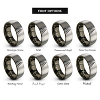 font options for inside engraving on gunmetal & gray triangle mosaic rings