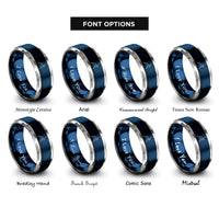 font options for inside engraving on blue & gray triangle pose trikonasana rings