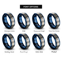 font options for inside engraving on blue & grey triangle pose trikonasana rings