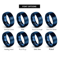 font options for inside engraving on blue triangle pose trikonasana rings