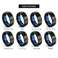 font options for inside engraving on gunmetal & blue triangle pose trikonasana rings
