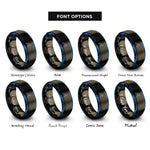font options for inside engraving on gunmetal & blue triangle pose trikonasana rings