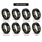 font options for inside engraving on gunmetal & blue triangle pose trikonasana rings