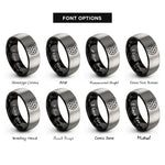 font options for inside engraving on black & silver triangle tessellation circle rings