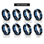 font options for inside engraving on blue & silver triangle tessellation circle rings