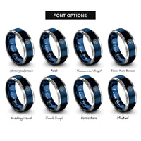 font options for inside engraving on blue & silver triangle tessellation circle rings