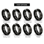 font options for inside engraving on black & silver triangle topo lines rings