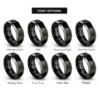 font options for inside engraving on black & silver triangle topo lines rings