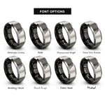 font options for inside engraving on black & silver triangle topo lines rings