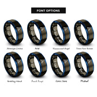 font options for inside engraving on gunmetal & blue triangle wave rings