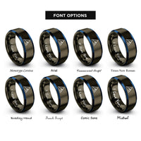 font options for inside engraving on gunmetal & blue triangle wave rings