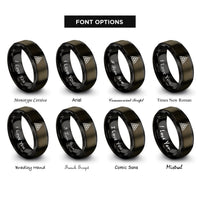 font options for inside engraving on gunmetal & black triangular lattice dotwork rings