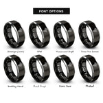 font options for inside engraving on black & gray triangulated map mesh rings