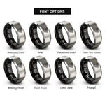 font options for inside engraving on black & gray triangulated map mesh rings