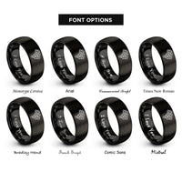 font options for inside engraving on black triangulated map mesh rings